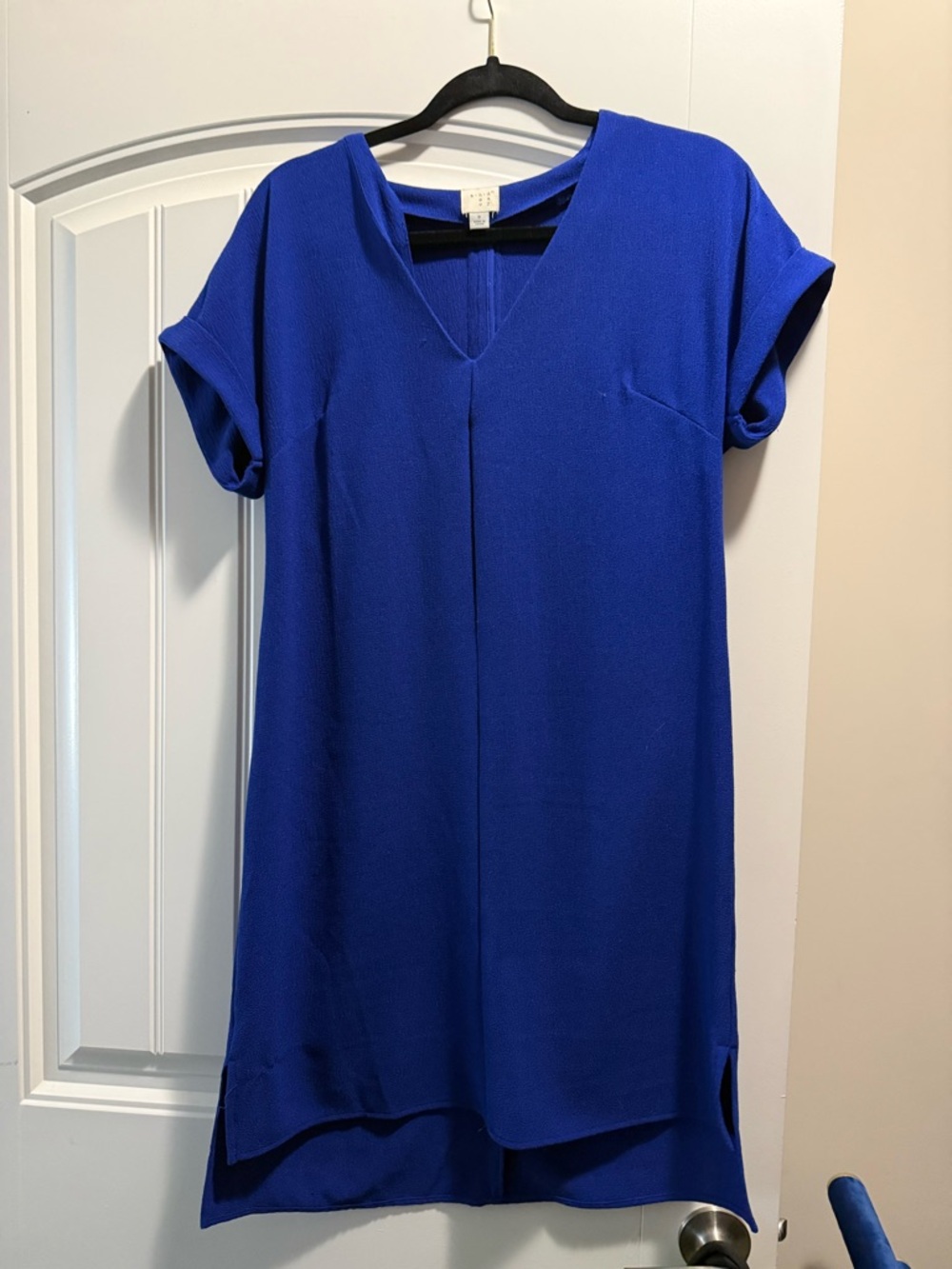 Women’s V-Neck Short Sleeve Tunic Dress - Royal Blue